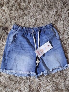 Women's Light Blue Denim Drawstring Shorts